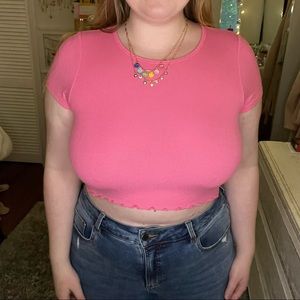 Pink ribbed cropped American Eagle baby tee cropped T-shirt